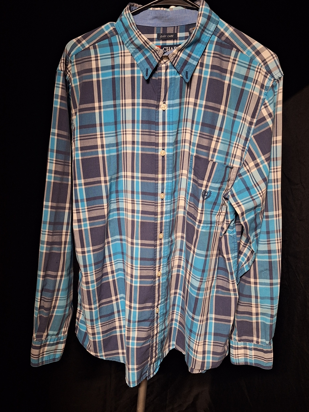 Chaps Plaid Button Down Shirt Blue & Brown Size Large
